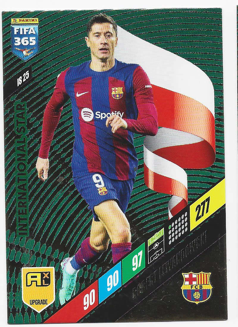 ROBERT LEWANDOWSKI- PANINI `FIFA 365 COLLECTION` UPDATES 2024 - FOIL `INTERNATIONAL STAR" CARD IS25