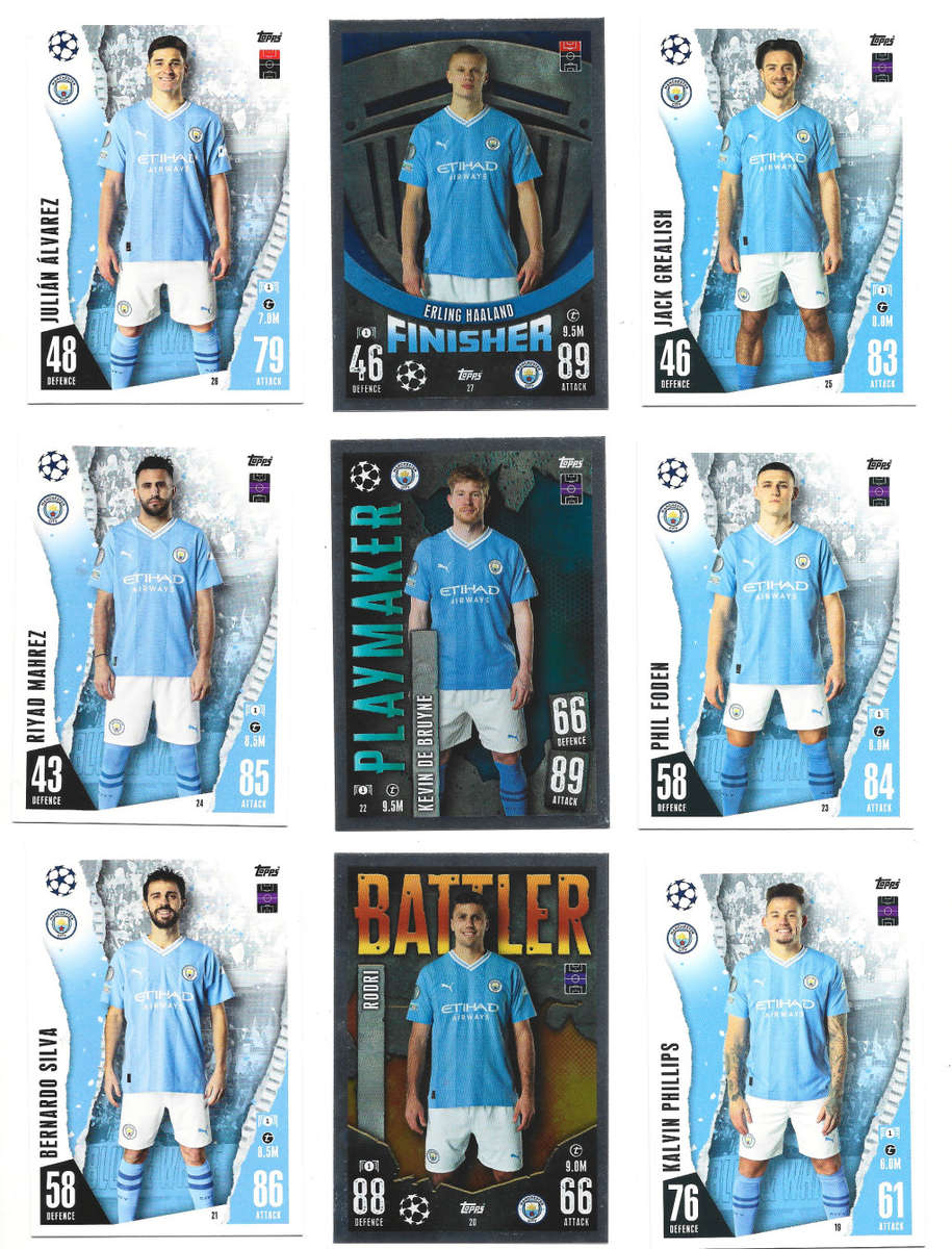 MANCHESTER CITY FC - TOPPS CHAMPIONS/EUROPA LEAGUE 2023/24 -  COMPLETE TEAM SET of 18 TRADING CARDS