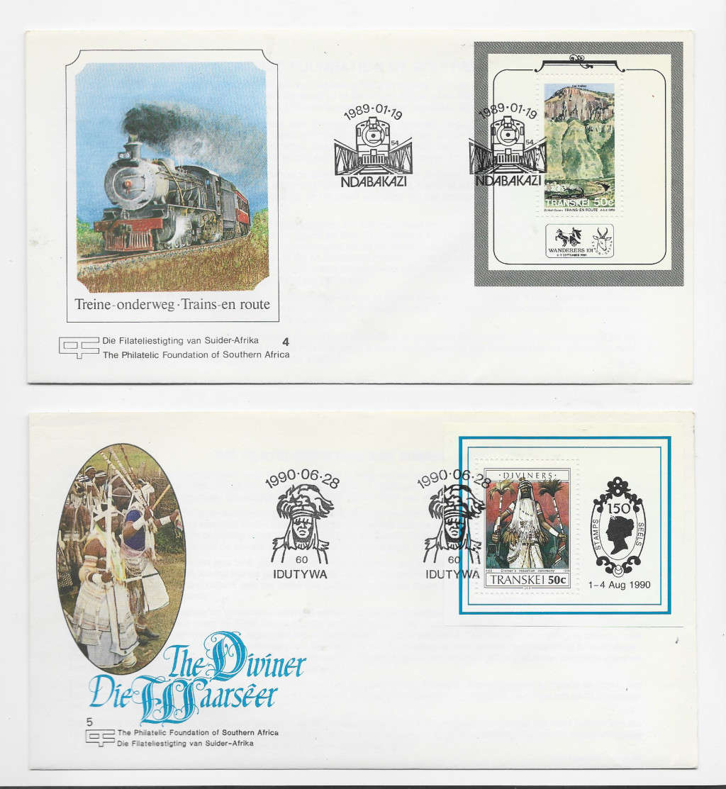 TRANSKEI - LOT of 4 PHILATELIC FOUNDATION SA Miniature Sheets on Cover