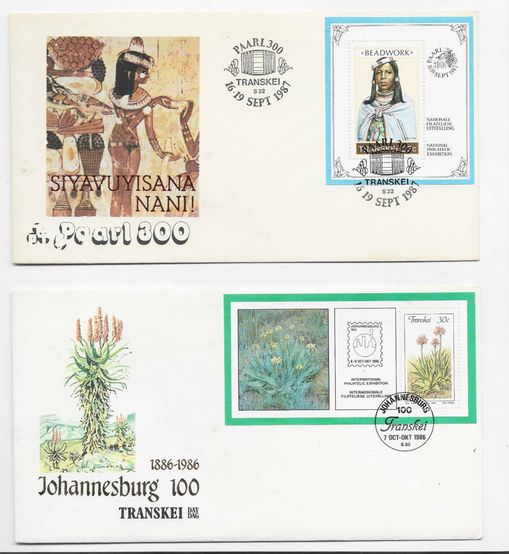 TRANSKEI - LOT of 4 PHILATELIC FOUNDATION SA Miniature Sheets on Cover