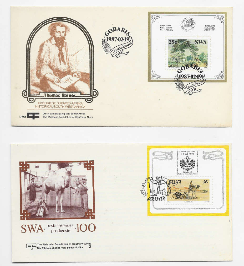 SOUTH WEST AFRICA - LOT of 3 PHILATELIC FOUNDATION SA Miniature Sheets on Cover