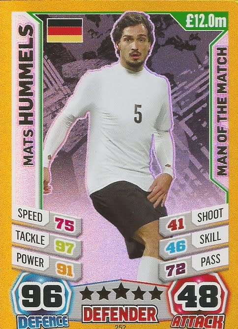 MATS HUMMELS - TOPPS `MATCH ATTAX WORLD CUP 2014` BRAZIL - FOIL `MAN of the MATCH` TRADING CARD