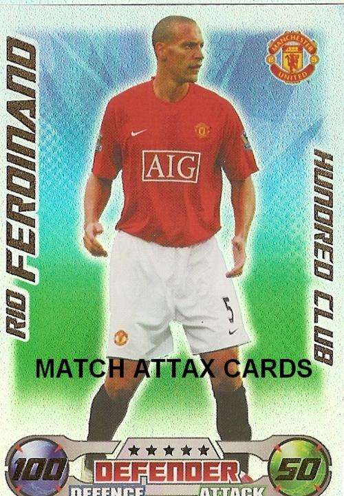 MATCH ATTAX 2008/09 - RIO FERDINAND 100 CLUB TRADING CARD