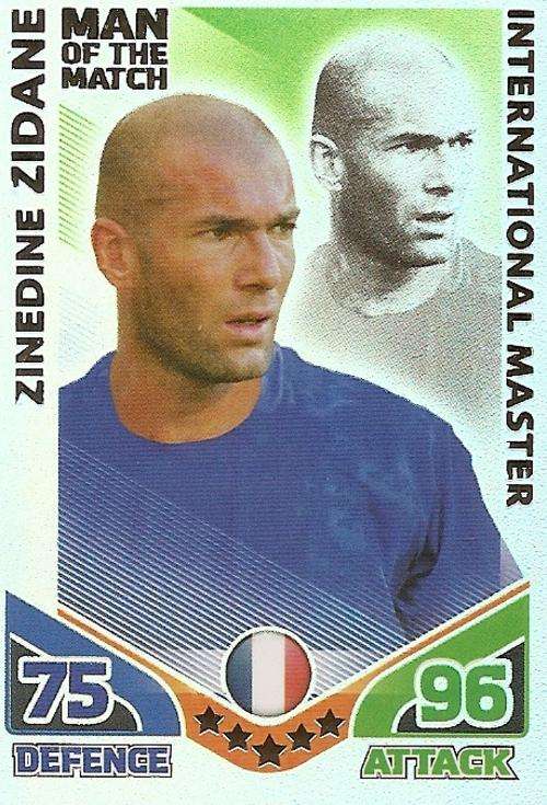 ZINEDINE ZIDANE - MATCH ATTAX WORLD CUP LEGENDS 2010 -  INT. MASTER `M/MATCH` TRADING CARD