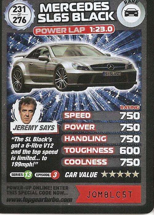TOP GEAR TURBO CHALLENGE - MERCEDES SL65 BLACK (231) RARE CARD