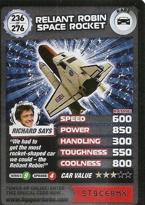 TOP GEAR TURBO CHALLENGE - RELIANT ROBIN SPACE ROCKET (236) RARE CARD