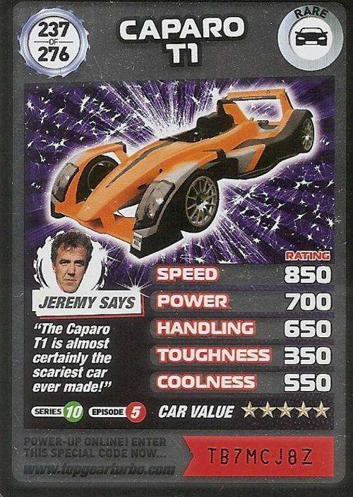TOP GEAR TURBO CHALLENGE - CAPARO T1 (237) RARE CARD