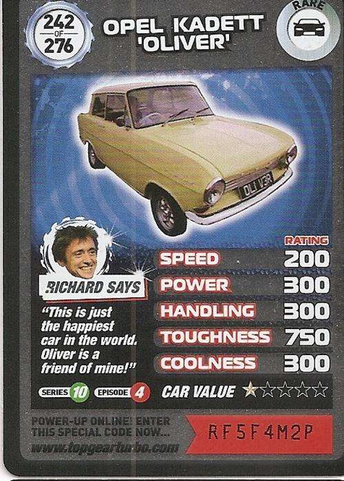 TOP GEAR TURBO CHALLENGE - OPEL KADETT "OLIVIER" (242) RARE CARD