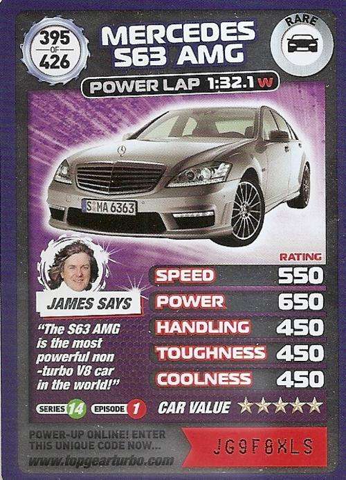 TOP GEAR TURBO CHALLENGE "EXTRA" - MERCEDES S63 AMG "RARE" CARD 395