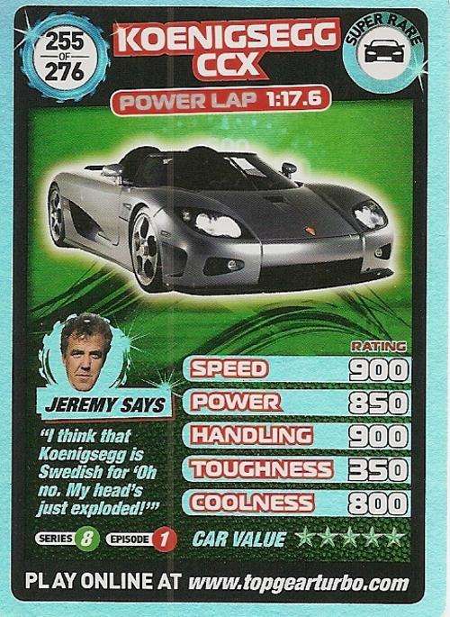 TOP GEAR TURBO CHALLENGE - KOENIGSEGG CCX "SUPER RARE" CARD 255
