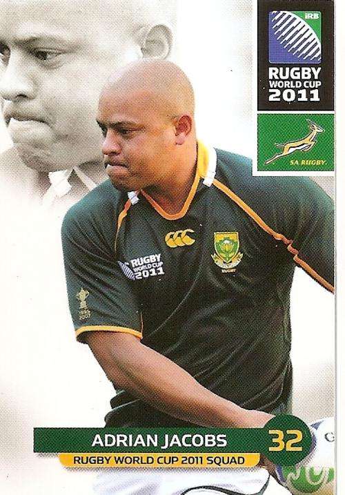 2011 RUGBY WORLD CUP COLLECTION -  ADRIAN JACOBS BASE CARD 60