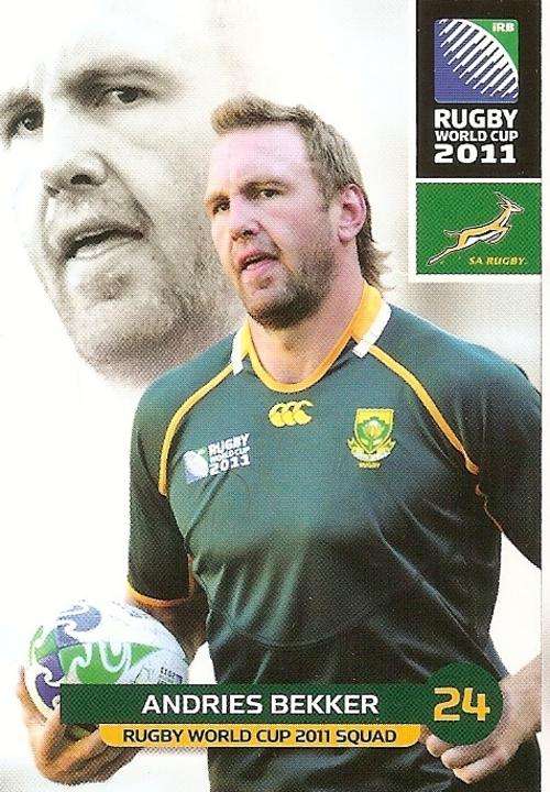 2011 RUGBY WORLD CUP COLLECTION -  ANDRIES BEKKER BASE CARD 61