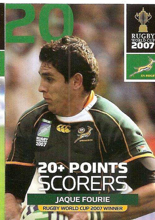 BIG BALL 2011 RUGBY WORLD CUP COLLECTION - JAQUE FOURIE `20+ POINTS` TRADING CARD 120