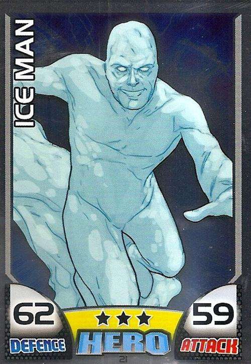 ICEMAN - TOPPS HERO ATTAX 2011 - MARVEL UNIVERSE - "FOIL" TRADING CARD 21