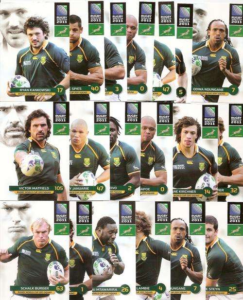 2011 BIG BALL RUGBY WORLD CUP COLLECTION - 2011 SOUTH AFRICA TEAM COMPLETE 43 BASE CARD SET