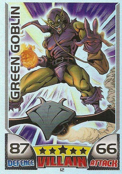 TOPPS HERO ATTAX - MARVEL UNIVERSE - GREEN GOBLIN "RAINBOW FOIL" CARD 12