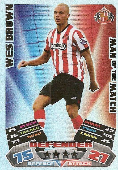 MATCH ATTAX 2012 - WES BROWN "MAN of the MATCH" CARD