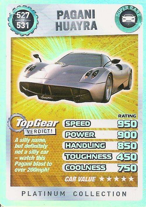 TOP GEAR TURBO CHALLENGE PLATINUM - PAGANI HUAYRA "SUPER RARE" 527 CARD