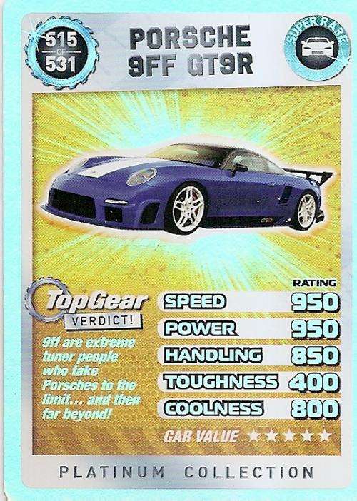 TOP GEAR TURBO CHALLENGE PLATINUM - PORCHE 9FF GT9R "SUPER RARE" 515 CARD