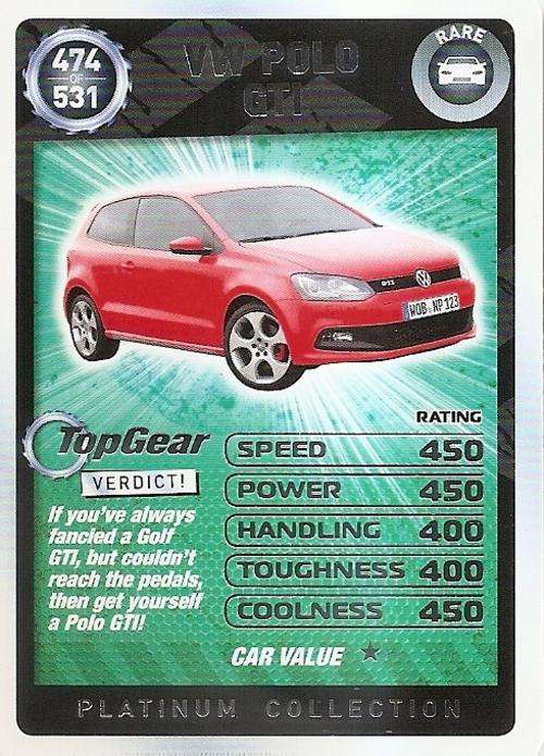 TOP GEAR TURBO CHALLENGE PLATINUM - VW POLO GTI "RARE" 474 CARD