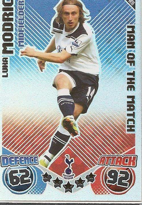 LUKA MODRIC - TOPPS `MATCH ATTAX EPL` 2010/2011 - RARE `MAN of the MATCH` FOIL TRADING CARD M16