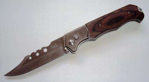Large Stainless Steel Flick Knife with wood Handle