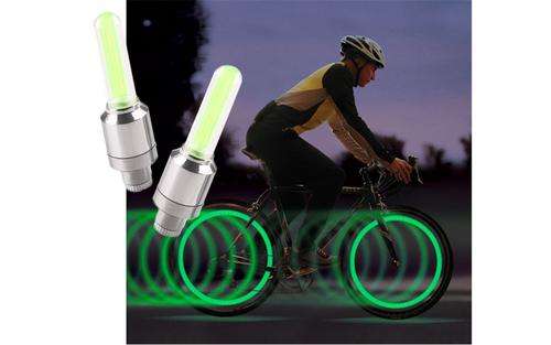 Pack Of 2 Fireflys Green LED Flash Valve Cap for Bicycle or Car