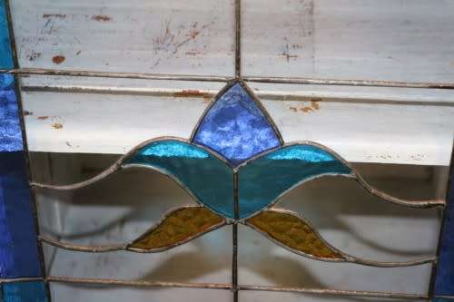 A stylish Shabby-chic cabinet w/ amazing stained glass door & white paint technique