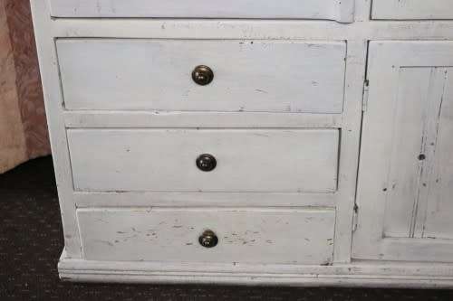 A stylish Shabby-chic cabinet w/ amazing stained glass door & white paint technique