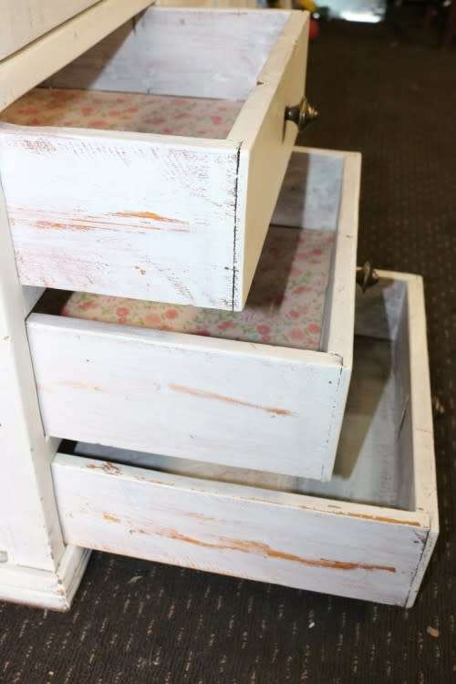 A stylish Shabby-chic cabinet w/ amazing stained glass door & white paint technique