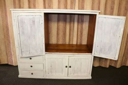 A stylish Shabby-chic cabinet w/ amazing stained glass door & white paint technique