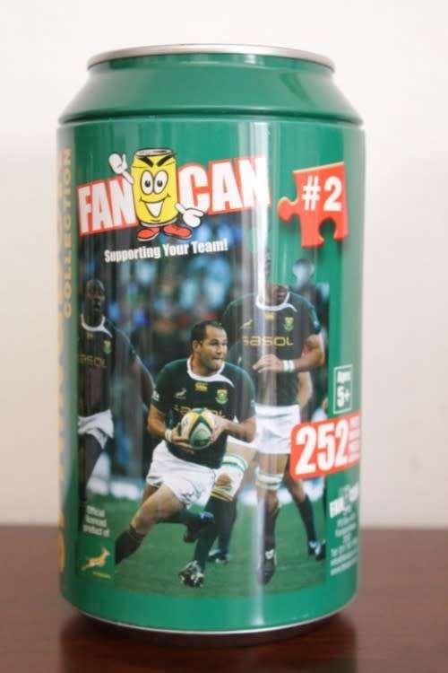 A limited edition `Springboks Fan Can` 252 piece jigsaw puzzle with Fourie Du Preez