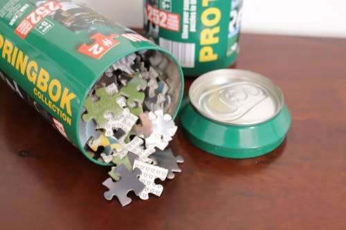 A limited edition `Springboks Fan Can` 252 piece jigsaw puzzle with Fourie Du Preez