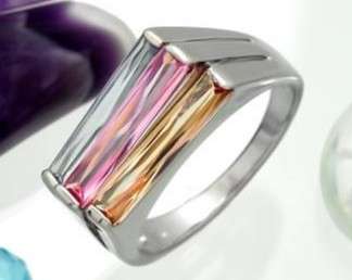 Gorgeous 5ct simulated multi-colour diamond designer ring - Size 8