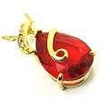 Red Gemstone 18K Yellow Gold Plated Pendant on 18K Yellow Gold Plated Chain