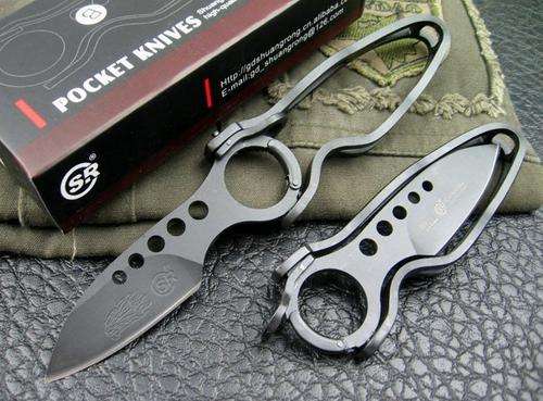 SR228 Black 360 degree Rotating Folding Outdoor Knife with Nylon Sheath
