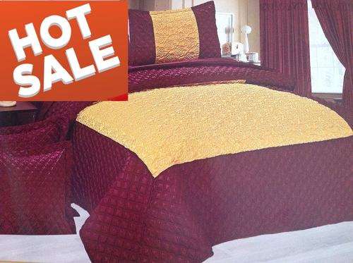 3 Sets of 6 Piece Gold & Burgandy Queen Sized Bedspread Set inlcuding Shipping