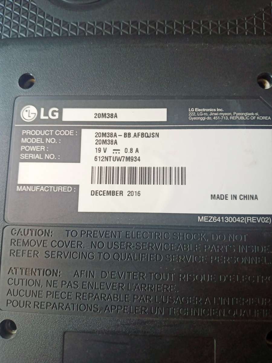 LG (20M38A) 20` Full HD LED Monitor (used)