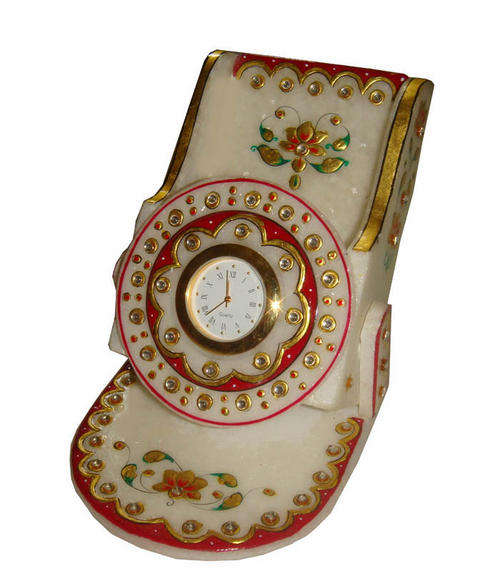 GORGEOUS MARBLE CELLPHONE STAND WITH CLOCK. 22K GOLD & ENAMEL WORK