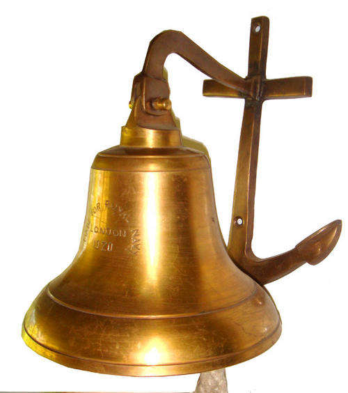 BEAUTIFUL 7" HIGH SOLID BRASS ROYAL NAVY SHIP'S BELL REPRODUCTION w BRASS MOUNT