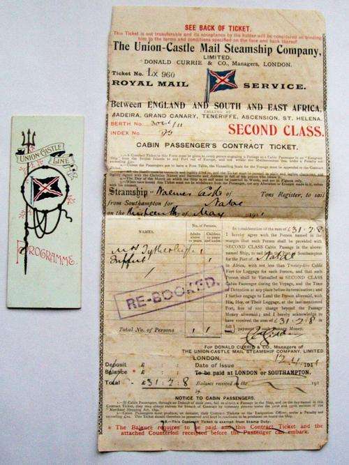 Union Castle - Walmer Castle 1911 - Passenger Ticket