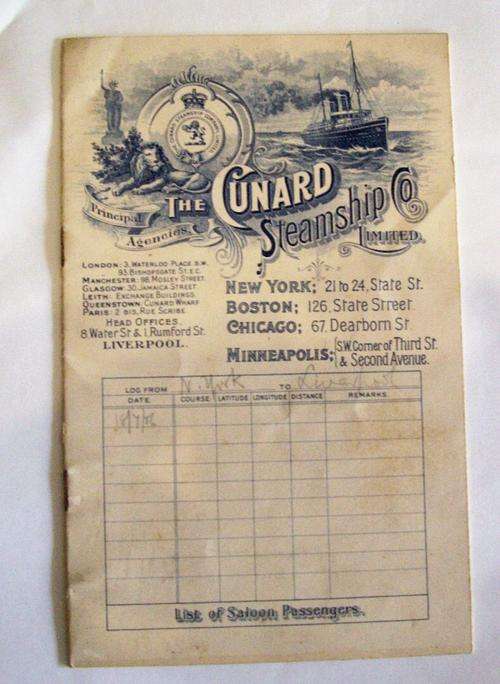 Cunard Line - RMS. Caronia Saloon Class Passenger List - 1906