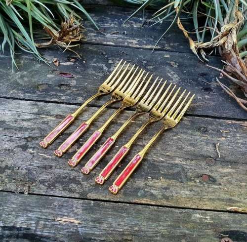 Eetrite 24 carat gold plated cake forks (6)