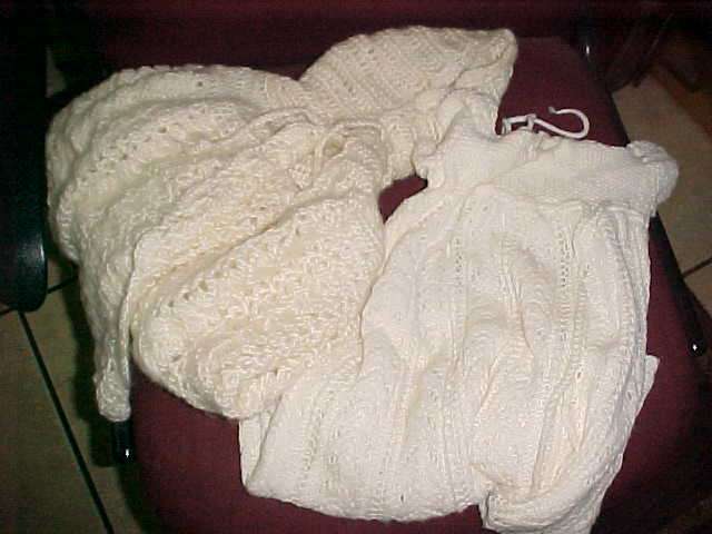 VINTAGE KNITTED CHRISTENING DRESS AND A KNITTED HOODED CAPE