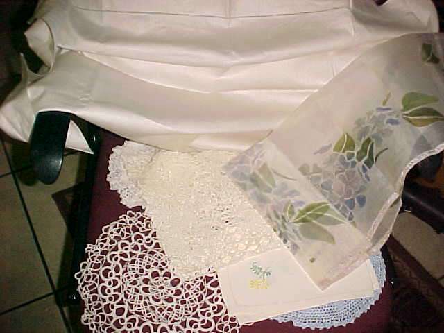 LARGE LOT OF CROCETED AND EMBROIDERED CLOTHS  IRISH LINEN PILLOW CASE+/- 13