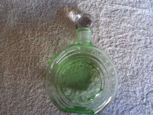 Large vintage green perfume bottle with glass stopper   20cn x 14cm