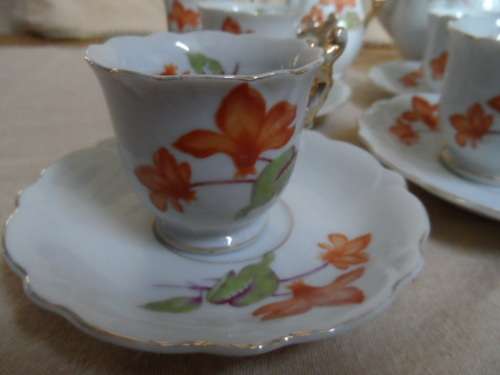 Very dainty  CHERRY CHINA  vintage expresso coffee set
