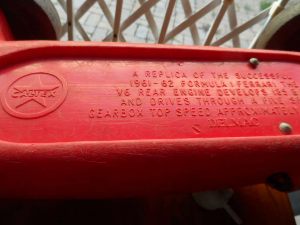 Very old plastic replica 61/62 F 1 replica Ferrari CALTEX  55cm long.  In played with condition