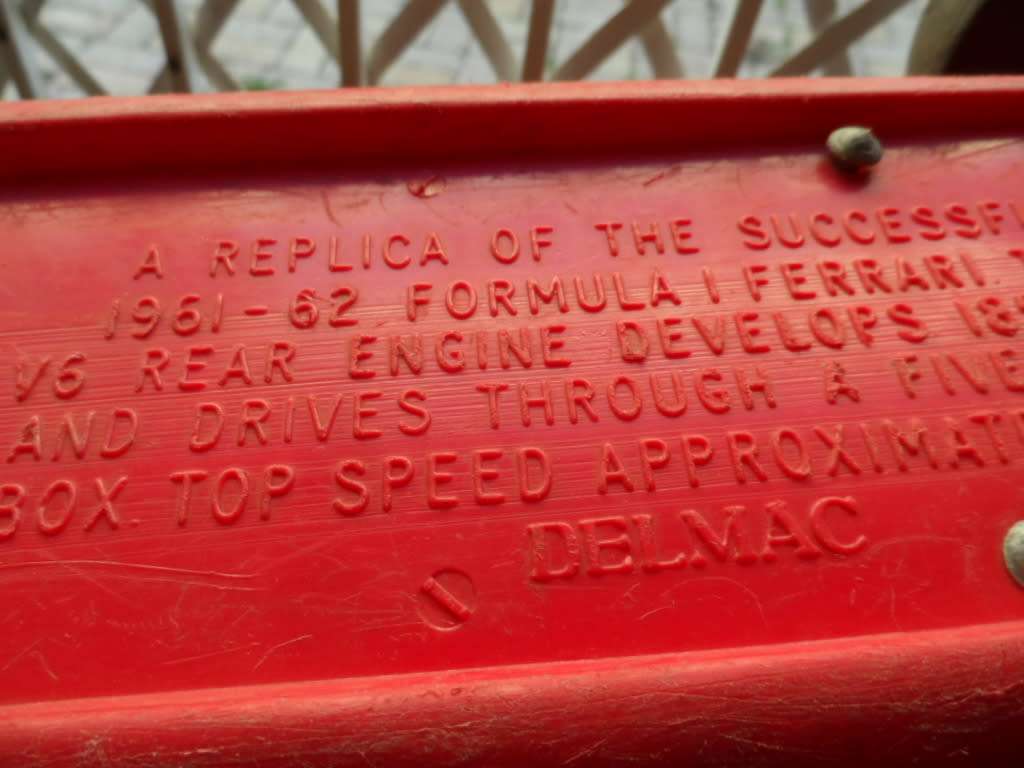 Very old plastic replica 61/62 F 1 replica Ferrari CALTEX  55cm long.  In played with condition