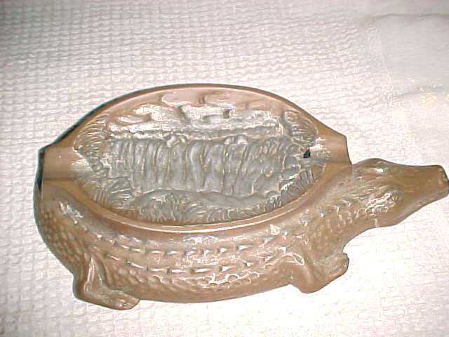 LARGE BRASS CROCODILE ASHTRAY